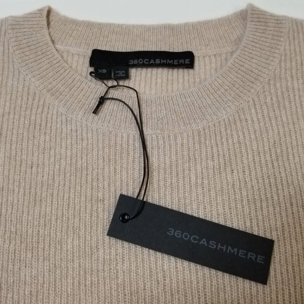 NWT 360 Cashmere Cynthia Ribbed Knit Crew Neck Cashmere Sweater Rose XS,S,M $288 - Picture 6 of 10